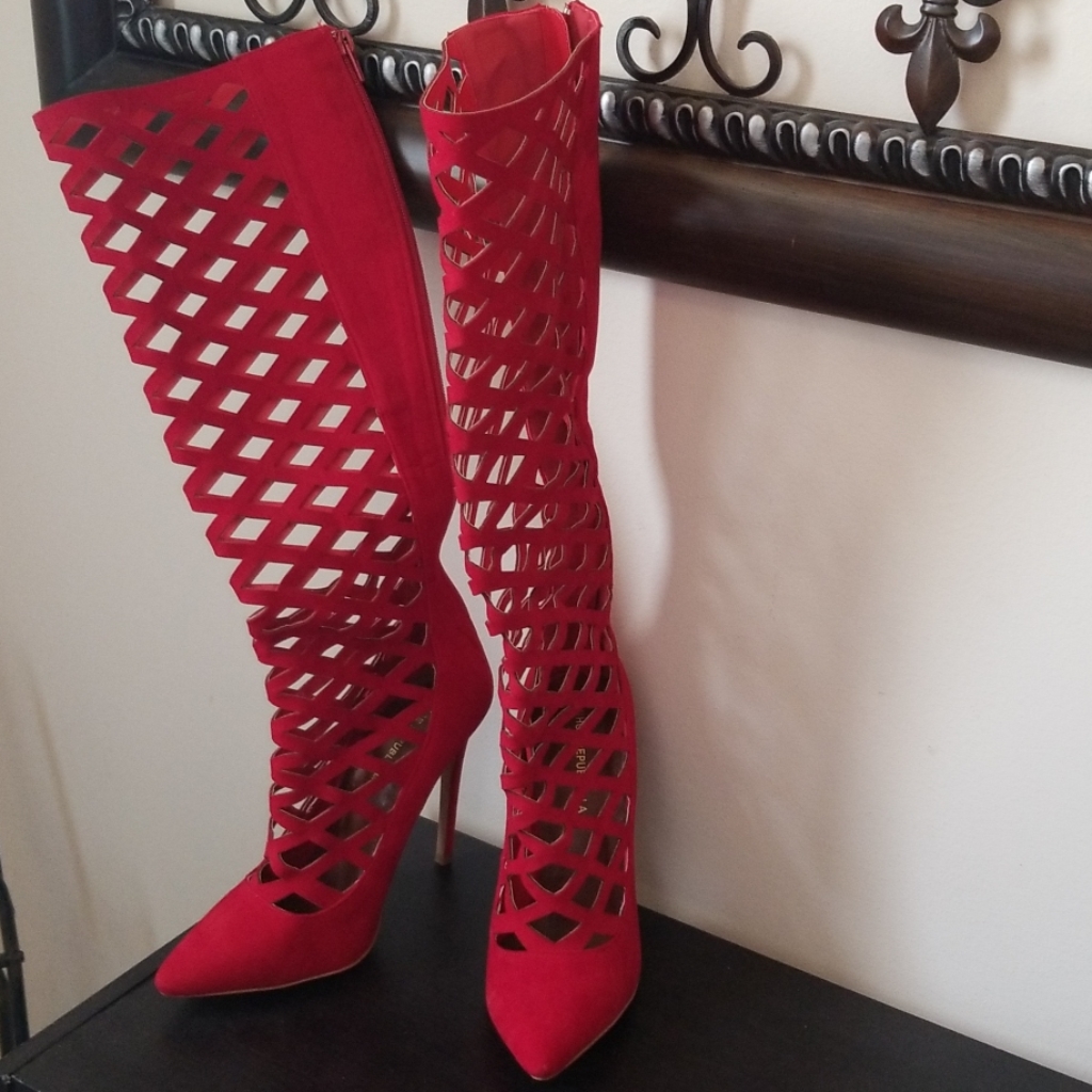 Red Caged Boots.Size 7